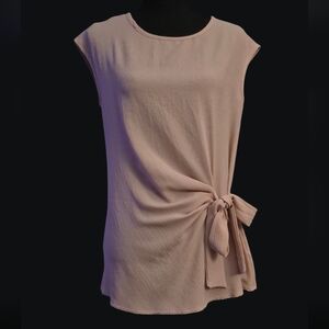 Thyme & Honey Dusty Rose Side-Tie Sleeveless Textured Crepe Blouse - Size Small